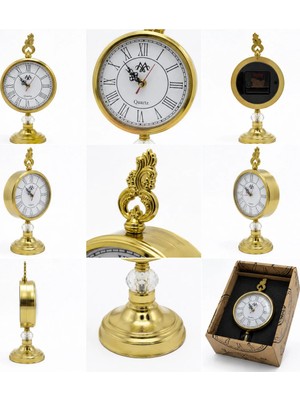 Evvel Zaman Antik Masaüstü Dekoratif Quartz Saat – Altın Renk Vintage Tasarım