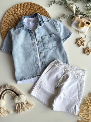Erkek Çocuk Denim Gömlek Şort Takım