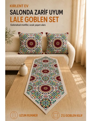 Lale Desen Goblen Dokuma Runner ve Goblen Kılıf Set
