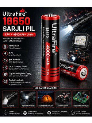 Shopwave 18650 4800 Mah 3.7V Li-Ion Şarj Edilebilir Pil