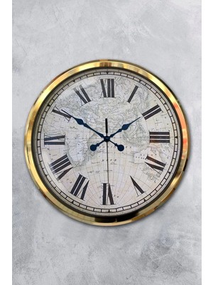 Moontime Alaçatı 52 cm Gold Metal Harita Duvar Saati