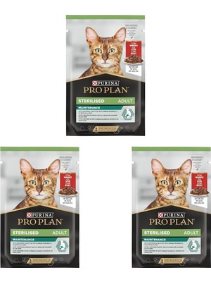 Pro Plan Sterilised Pouch Sığır Etli Kısır Kedi Yaş Maması, 85GR Tekli (3 Paketi)