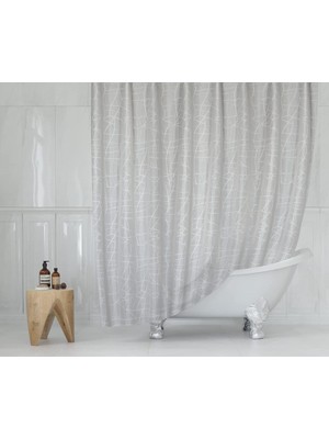 AyrStore Tropikhome Mermer Desen Banyo Perdesi - Beyaz Çizgili Duş Perdesi, 180X200 cm Tek Kanat Banyo Duş
