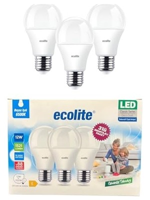 Aydogan's Ecolite 12W LED Ampul 3’lü Paket | 1521 Lümen, 6500K Beyaz Işık, 100W Eşdeğer, E27 Duy, Enerji Tasarruflu, 220V, Dim Edilemez          [enerji Sınıfı E]