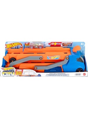 Aydogan's Hot Wheels Tır - Yeni Hot Wheels Tır - Yeni, Fırlatıcısı Olan ve 40 Cm'lik Piste Dönüşen Kamyon, 9 Oyuncak Araba Sığabilir, 1:64 Ölçekli Araç Dahildir HYT83