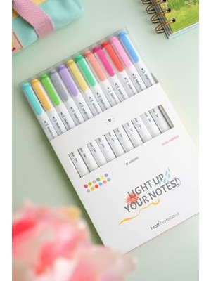 Aydogan's 12 Renk Çift Uçlu Fosforlu Kalem Seti – Highlighter + Fineliner | Pastel Renkler Dual Marker