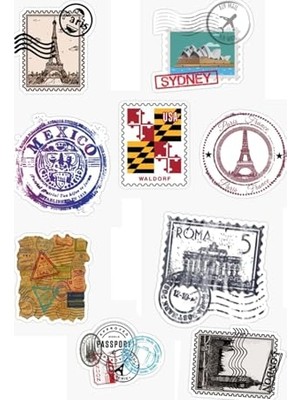 Aydogan's Pul Tasarımlı Vintage Dünya Şehirleri Temalı Sticker Seti