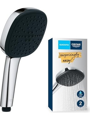 Aydogan's Grohe Vitalio Comfort 110 El Duşu, 2 Akışlı (Yağmur & Jet), Smartswitch, 110MM Kare Duş Başlığı, Düşmeye Dayanıklı Silikon Halka, Kireç Önleyici Sistem, Krom, 26397001