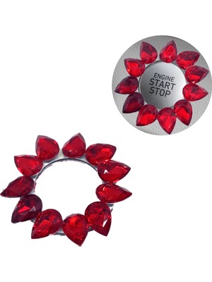 Moontime Alaçatı Kristal Damla Taşlı Start Stop Düğme Halkası Kırmızı