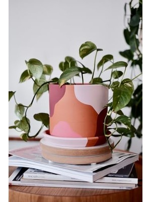 Aydogan's Terracotta Silindir Saksı+Tabak • Pembenin Tonları (Küçük)