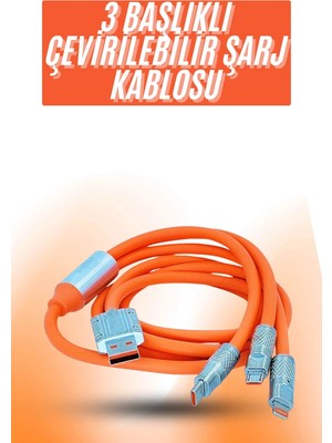 Shopwave Çoklu Şarj Kablosu USB Type-C Ios Uyumlu 120W Hızlı Şarj Kablosu