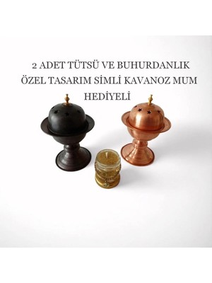 Moontime Alaçatı Siyah & Bronz Renk 2 Adet Mangal Tasarımlı Metal Tütsü & Buhurdanlık Seti (Simli Mum Hediyeli) MOD13