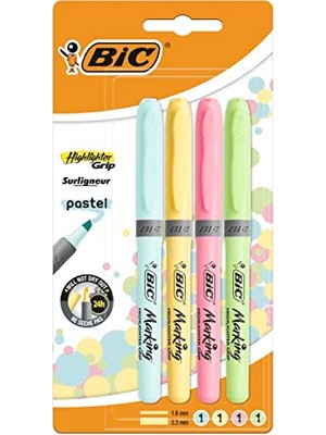 Aydogan's Bıc Pastel Fosforlu Kalem, 4 Farklı Pastel Renkte, Çizgi Kalınlığı: 1,6 mm – 3,3 Mm, Kuruma Korumalı, Renkli