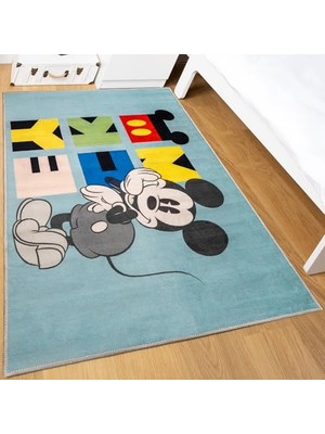Aydogan's Taç Mickey Mouse Lisanslı Karakter BASKILI%100 Polyester Halı, Çok Renkli, 80X120 cm