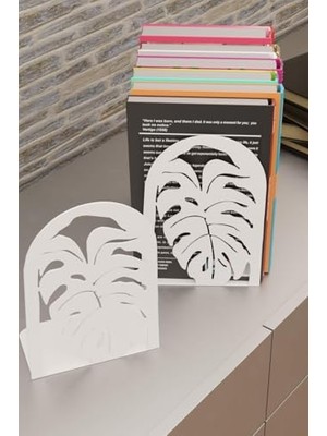 Aydogan's Dekoratif Beyaz Yaprak Desenli Metal Kitap Tutucu Kitap Desteği (Ikili Set) MK14B
