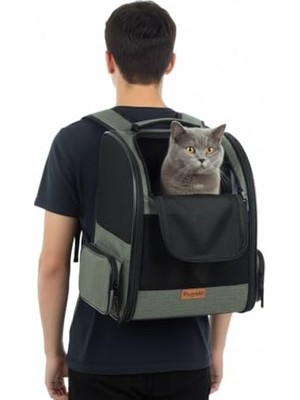 Aydogan's Pugalo Airmove Premium Kedi Köpek Taşıma Çantası, Silinebilir, Yırtılmaz Fileli, Bükülmez Gövde, Sırt Çantası Tipi (Gri)