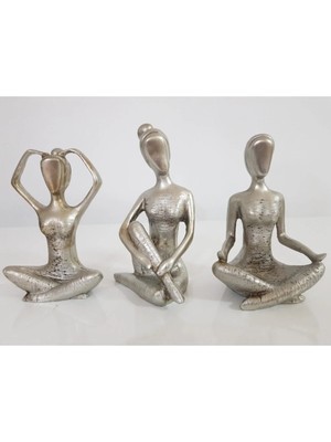 Moontime Alaçatı 3lu Biblo Yoga Figürlü Gumus Renk