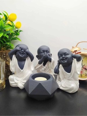 Moontime Alaçatı Görmedim Duymadım Bilmiyorum 15 cm Uzunluk Genişlik 9 cm 3 Biblo 1 Mumluk Dekoratif Obje, Buda
