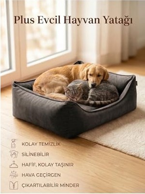 Aydogan's Plus Silinebilir Kedi Köpek Yatağı, Koltuk Kumaşı, Yıkanabilir, Gri, Large