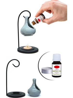 Moontime Alaçatı Metal Askılı Buhurdanlık Gri Standlı 3'lü Set