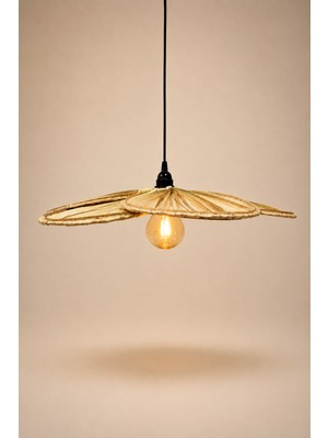 Naturel Dekor Palmiye Yaprağı, Japon Yelpazesi Avize 60 Cm, Aydınlatma, Iskandinav, Modern, Rattan