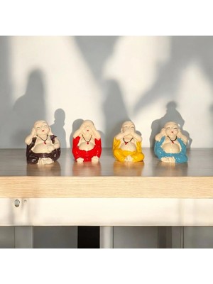 Moontime Alaçatı 4 Adet Buda Biblo Dekoratif Biblo Noel Süsleri Yılbaşı Vitrin Dekor