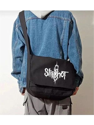 Moontime Alaçatı My Vısıon Rock Serisi Slipknot Baskılı Unisex Siyah Postacı Çantası