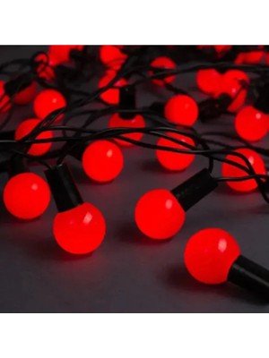 Moontime Alaçatı 5 Metre 28 LED Fişli Kırmızı Işık Mini Top LED Siyah Kablo
