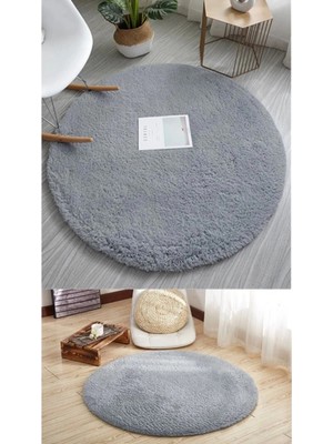 Moontime Alaçatı Sürpriz Ev Tekstil Yuvarlak Post Antrasit Gri Peluş Yıkanabilir Halı
