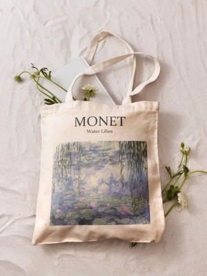 Moontime Alaçatı Monet Water Lilies Baskılı Tote Bag Bez Çanta