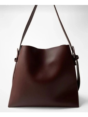 Moontime Alaçatı Stores Kadın Toka Detaylı Ayarlanabilir Askılı Geniş Shopper Çanta