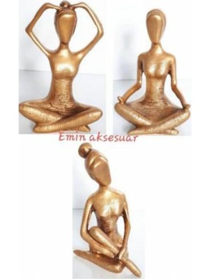 Moontime Alaçatı Yoga Yapan Kadın 3 Lü Set Küçük Dekoratif Hediyelik Obje Altın