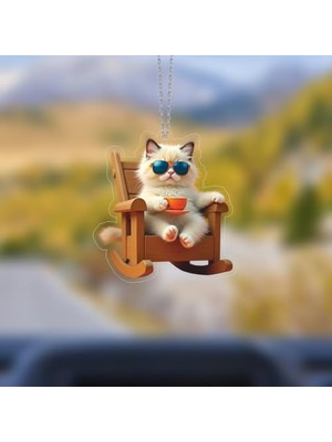 Odea Araba Ayna Süsü, Araba Süsü, Çanta Aksesuarı - Keyifli Kedi - Pleksi Malzeme, Uv Baskılı - 008