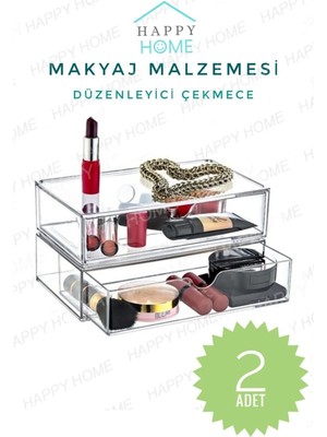 Moontime Alaçatı Ekru Fırça Düzenleyici Organizer, 2'li Çekmece Düzeni Seti