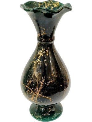 Moontime Alaçatı 30 cm Çini Marul Vazo-Zümrüt Yeşil/siyah-Mermer Desenli Mermer Desenli Marul Vazo