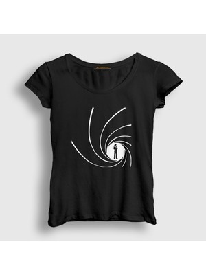 Presmono Kadın Siyah Gun Barrel Film James Bond T-Shirt