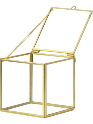Moontime Alaçatı Little Cube Gold Kalemlik Organizer Makyaj Cam Kutu