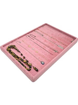 Moontime Alaçatı Tesbih Bileklik Kolye Tablası Pembe Kadife