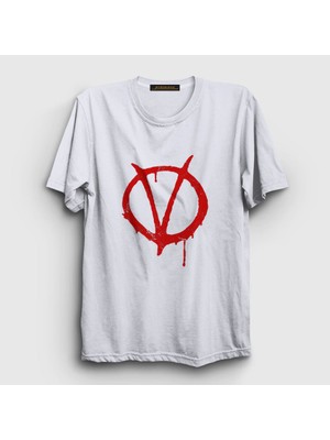 Presmono Unisex Beyaz Logo Film V For Vendetta T-Shirt