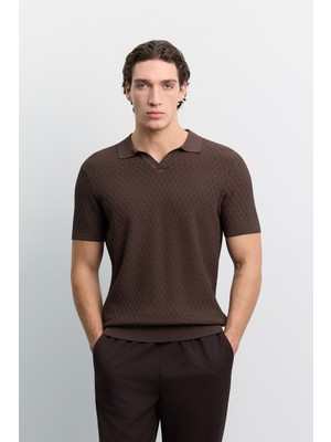 AVVA Erkek Kahverengi Polo Yaka Düğmesiz Rayon Karışımlı Regular Fit Triko T-Shirt A62Y5060
