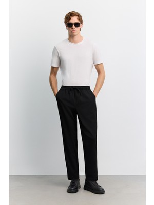 AVVA Erkek Siyah Beli Lastikli Bağcıklı Kolay Ütülenen Relaxed Fit Jogger Pantolon A62Y3041