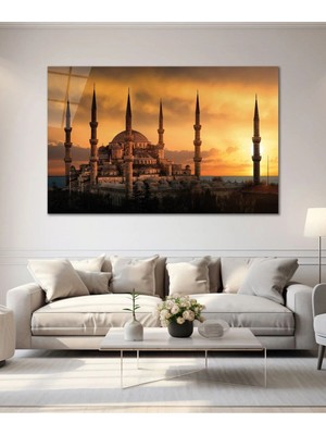 Moontime Alaçatı Sultanahmet Cami Cam Tablo Hediyelik Büyük Tablo Ev Ofis Dekoru