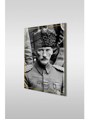 Moontime Alaçatı Atatürk Özel Tasarım 2 Siyah Beyaz Dikey Cam Tablo