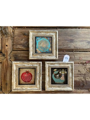 Moontime Alaçatı Çerçeveli Taş Duvar Dekoru Tablo 3'lü Set 20X20CM Şahmeran Nar Duası Yaşam Çiçeği