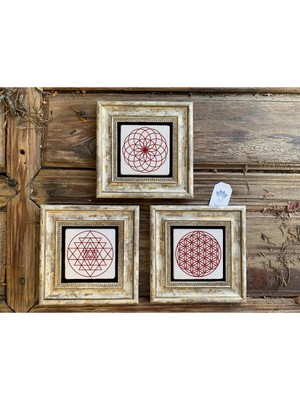 Moontime Alaçatı Çerçeveli Taş Tablo  Yaşam Çiçeği Sri Yantre Torus 20X20 cm 3lü