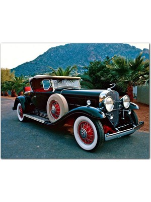 Moontime Alaçatı Ahşap Tablo Siyah Cadillac Antika Araba (50X70 cm Boyut)