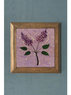 Moontime Alaçatı Sümbül Çiçeği Ebruli Ahşap Çerçeveli Taş Tablo 28X28 cm