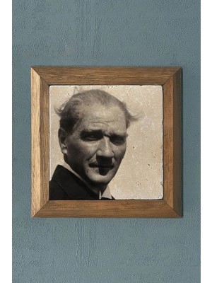 Moontime Alaçatı Masif Çerçeveli Atatürk Doğaltaş Tablo 28X28 cm
