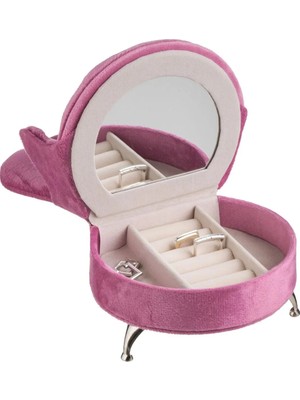 Moontime Alaçatı Mücevher Kutusu - Fuşya Kadife Koltuk Şeklinde Aynalı Takı Kutusu 15X11.5X19CM