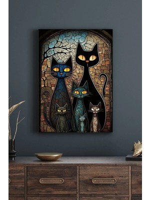 Moontime Alaçatı Kedi Ailesi Temalı Canvas Tablo MST055